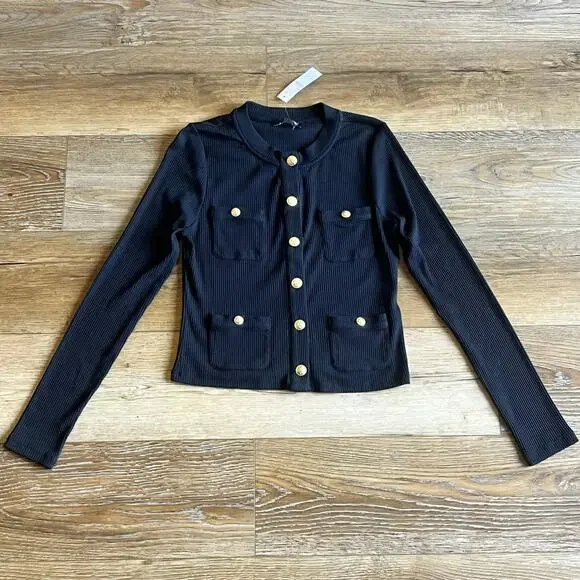 NWT J.Crew Womens Textured Lady Cardigan Sweater Gold Buttons M Old Money Preppy - Picture 2 of 8